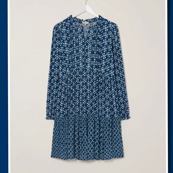 FAT FACE MAYE Indigo Blue SHIBORI PATCH Dress Sz 4 NWOT - Picture 10 of 11